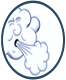 An icon of a cloud face blowing a strong wind from its mouth