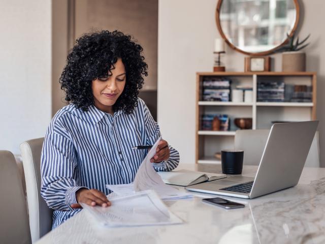 A woman working at home